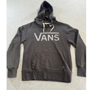 Vans Hoodie Mens XS Black Good Distressed Logo Skate Pullover Fleece